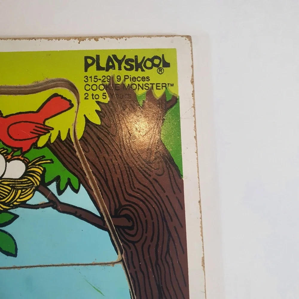 Vintage 1979 Playskool Sesame Street Wood Tray Puzzles Big‎ Bird Cookie Monster
